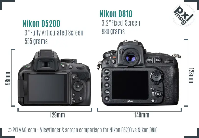 Nikon D5200 vs Nikon D810 Screen and Viewfinder comparison