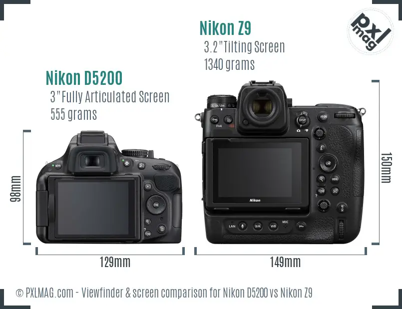 Nikon D5200 vs Nikon Z9 Screen and Viewfinder comparison