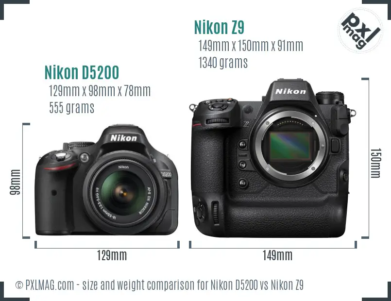 Nikon D5200 vs Nikon Z9 size comparison