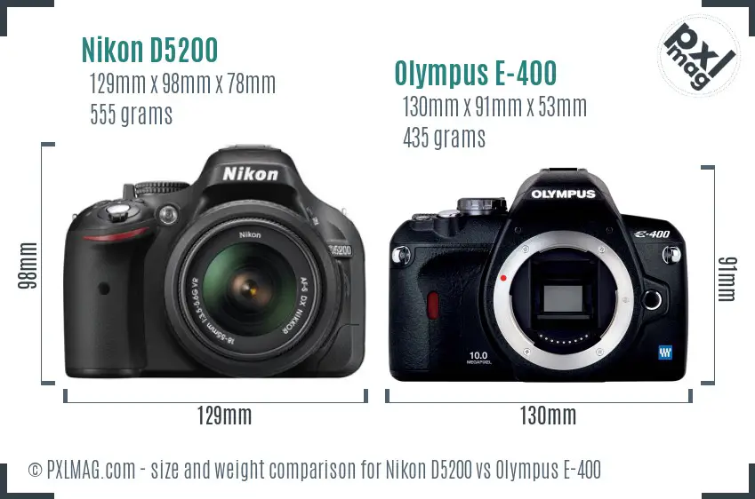 Nikon D5200 vs Olympus E-400 size comparison
