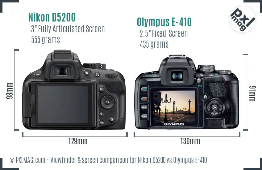 Nikon D5200 vs Olympus E-410 Screen and Viewfinder comparison