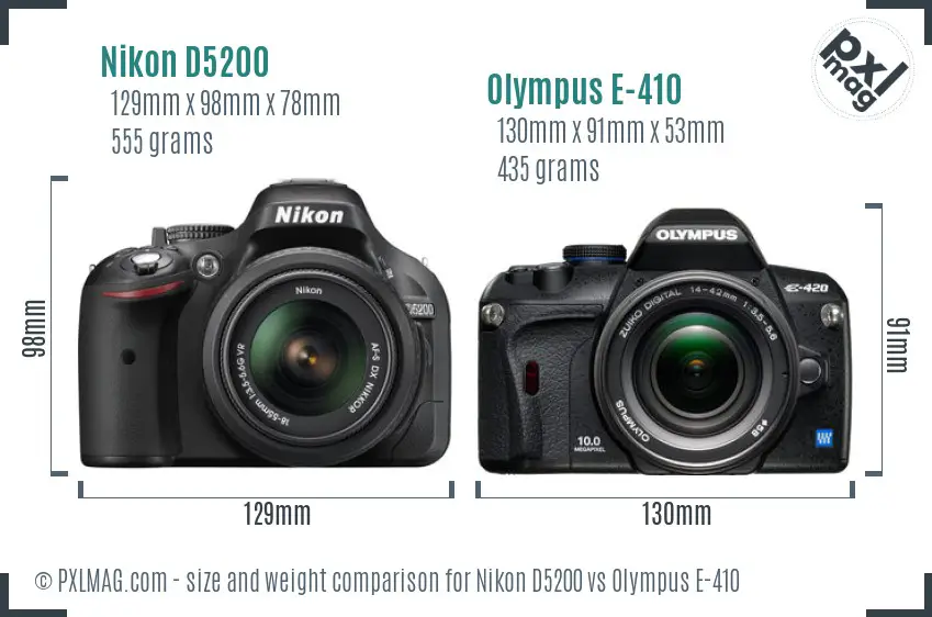 Nikon D5200 vs Olympus E-410 size comparison