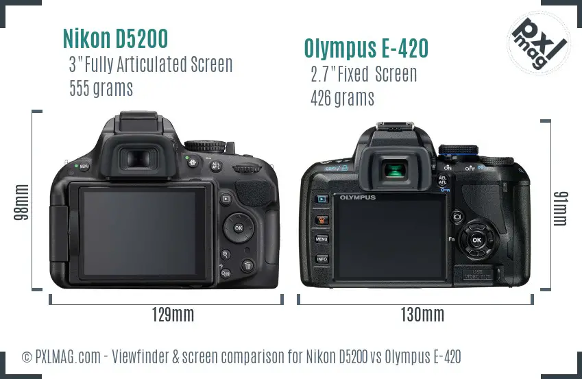 Nikon D5200 vs Olympus E-420 Screen and Viewfinder comparison