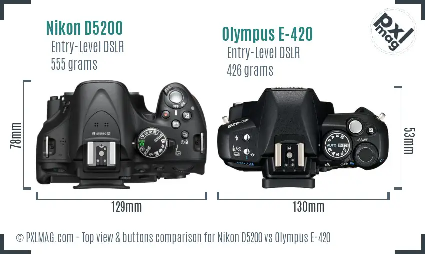 Nikon D5200 vs Olympus E-420 top view buttons comparison