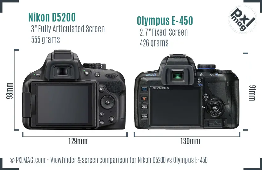 Nikon D5200 vs Olympus E-450 Screen and Viewfinder comparison