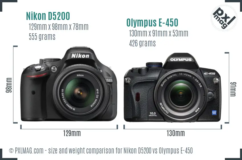 Nikon D5200 vs Olympus E-450 size comparison