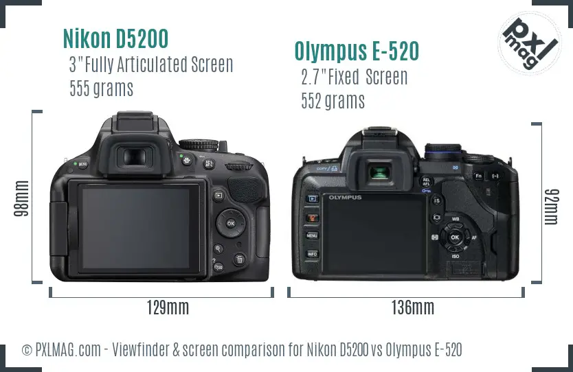 Nikon D5200 vs Olympus E-520 Screen and Viewfinder comparison