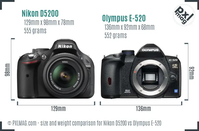 Nikon D5200 vs Olympus E-520 size comparison