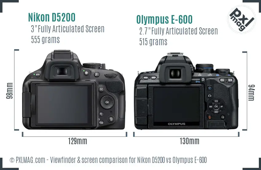 Nikon D5200 vs Olympus E-600 Screen and Viewfinder comparison