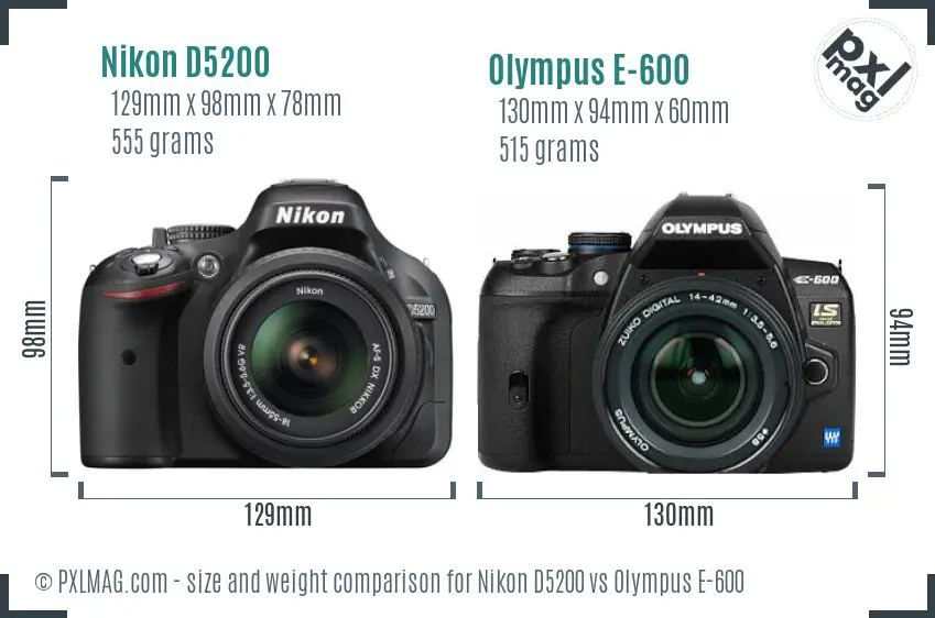 Nikon D5200 vs Olympus E-600 size comparison