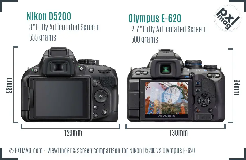 Nikon D5200 vs Olympus E-620 Screen and Viewfinder comparison