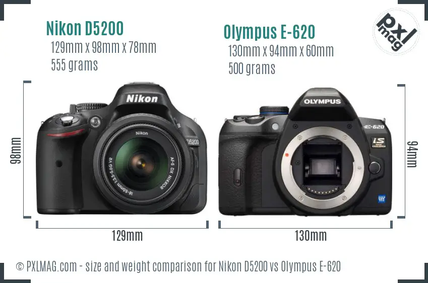 Nikon D5200 vs Olympus E-620 size comparison