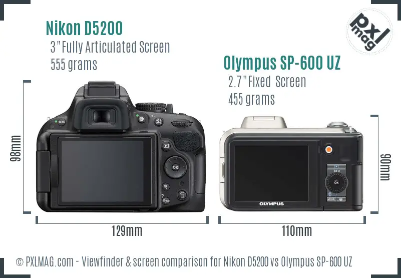 Nikon D5200 vs Olympus SP-600 UZ Screen and Viewfinder comparison