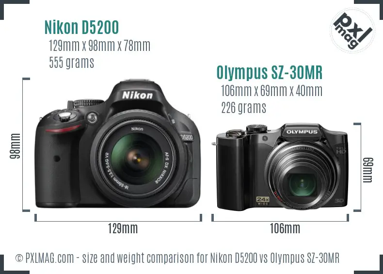 Nikon D5200 vs Olympus SZ-30MR size comparison