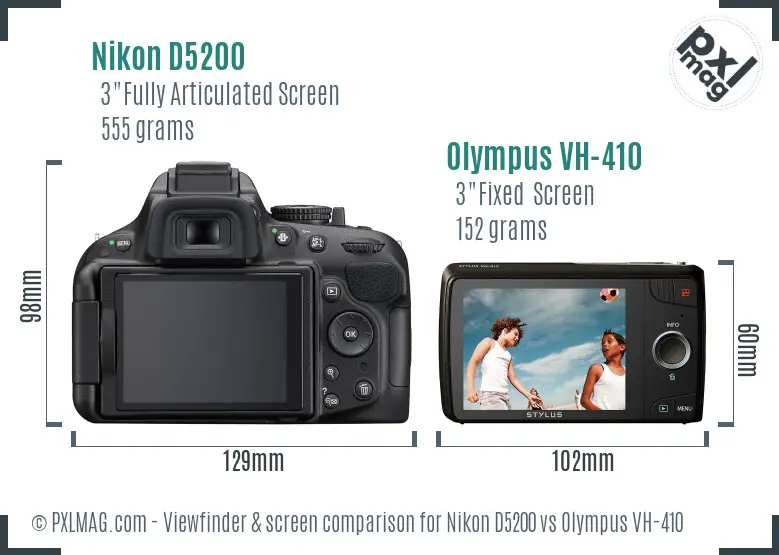 Nikon D5200 vs Olympus VH-410 Screen and Viewfinder comparison