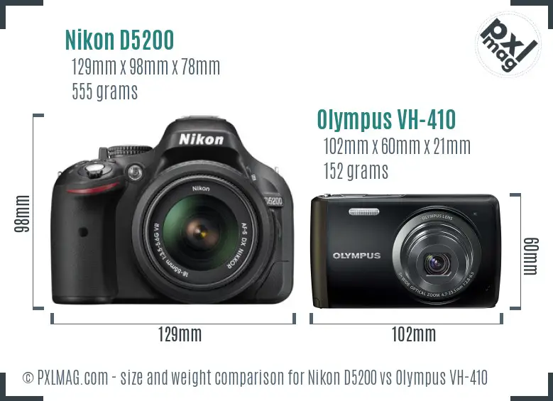 Nikon D5200 vs Olympus VH-410 size comparison