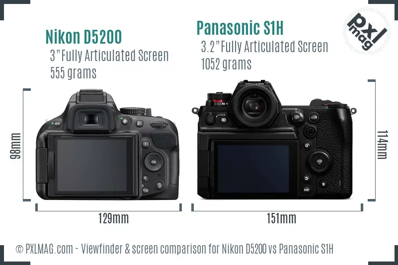 Nikon D5200 vs Panasonic S1H Screen and Viewfinder comparison