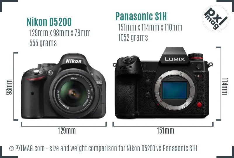 Nikon D5200 vs Panasonic S1H size comparison