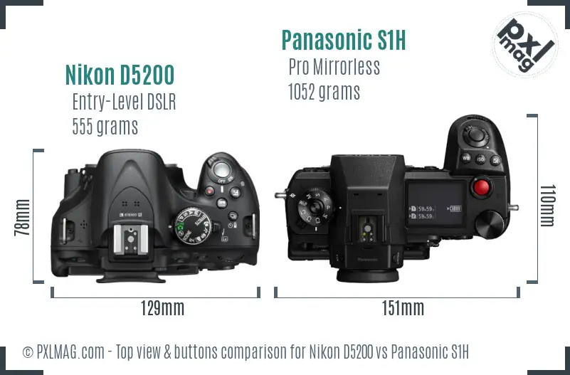 Nikon D5200 vs Panasonic S1H top view buttons comparison