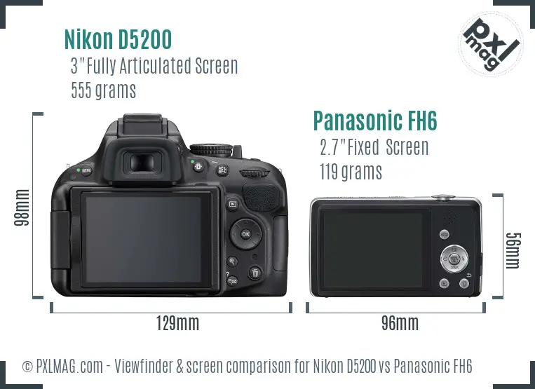 Nikon D5200 vs Panasonic FH6 Screen and Viewfinder comparison