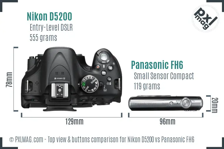 Nikon D5200 vs Panasonic FH6 top view buttons comparison
