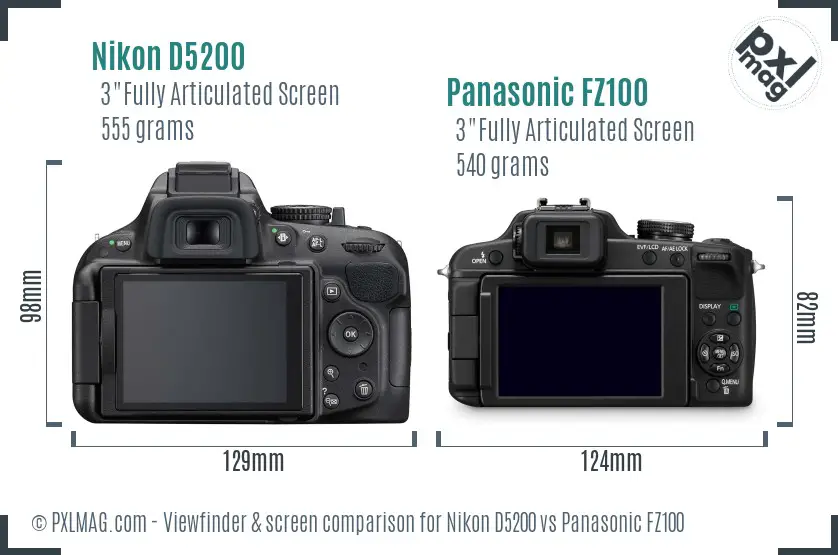 Nikon D5200 vs Panasonic FZ100 Screen and Viewfinder comparison