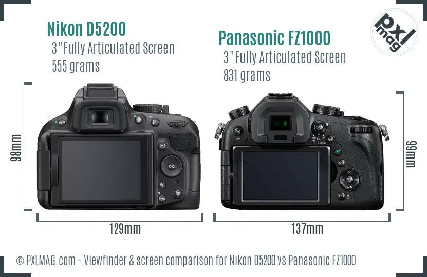 Nikon D5200 vs Panasonic FZ1000 Screen and Viewfinder comparison Nikon D5200 vs Panasonic FZ1000 Screen and Viewfinder comparison