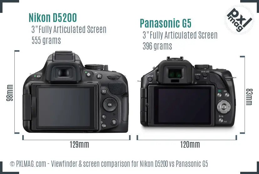Nikon D5200 vs Panasonic G5 Screen and Viewfinder comparison Nikon D5200 vs Panasonic G5 Screen and Viewfinder comparison