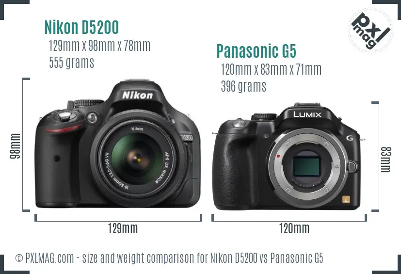 Nikon D5200 vs Panasonic G5 size comparison Nikon D5200 vs Panasonic G5 size comparison