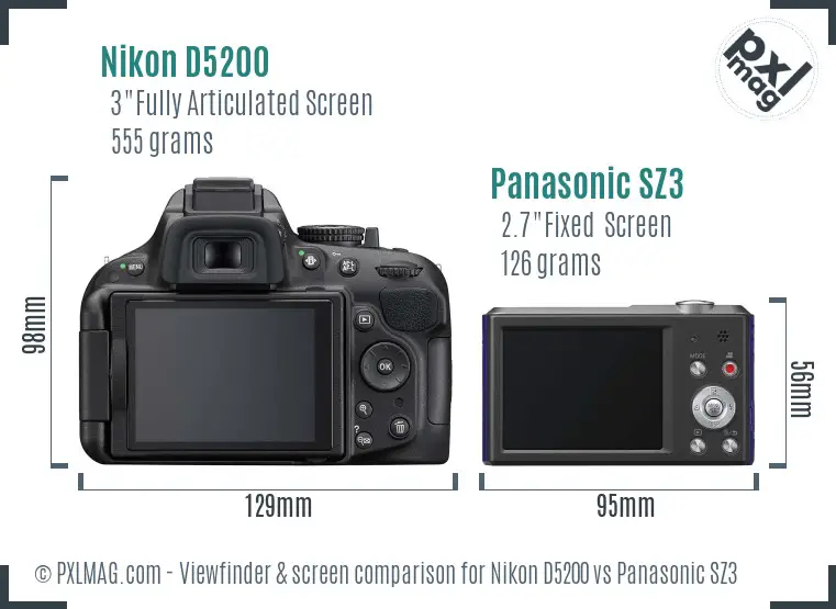 Nikon D5200 vs Panasonic SZ3 Screen and Viewfinder comparison