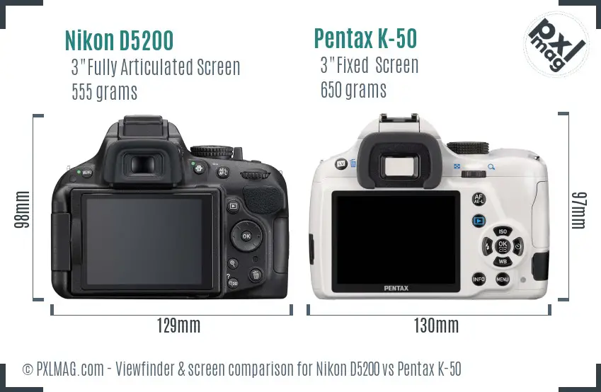 Nikon D5200 vs Pentax K-50 Screen and Viewfinder comparison