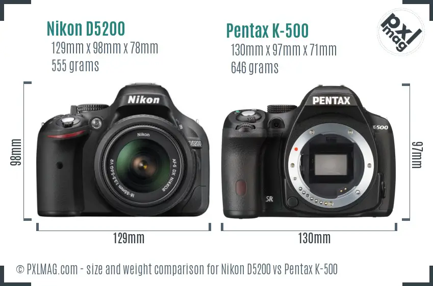 Nikon D5200 vs Pentax K-500 size comparison
