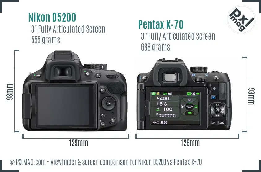 Nikon D5200 vs Pentax K-70 Screen and Viewfinder comparison