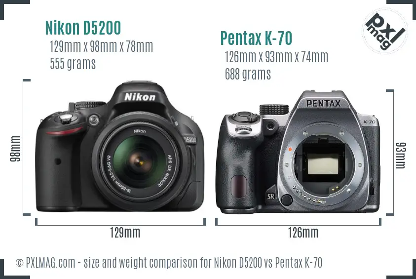 Nikon D5200 vs Pentax K-70 size comparison
