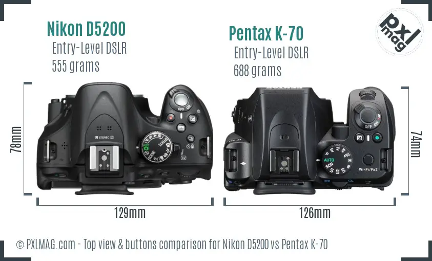 Nikon D5200 vs Pentax K-70 top view buttons comparison