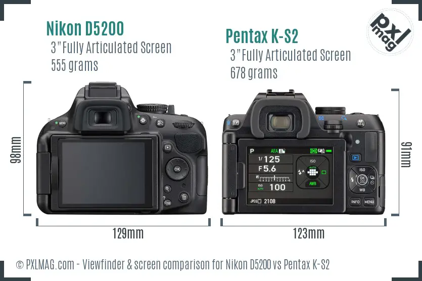 Nikon D5200 vs Pentax K-S2 Screen and Viewfinder comparison