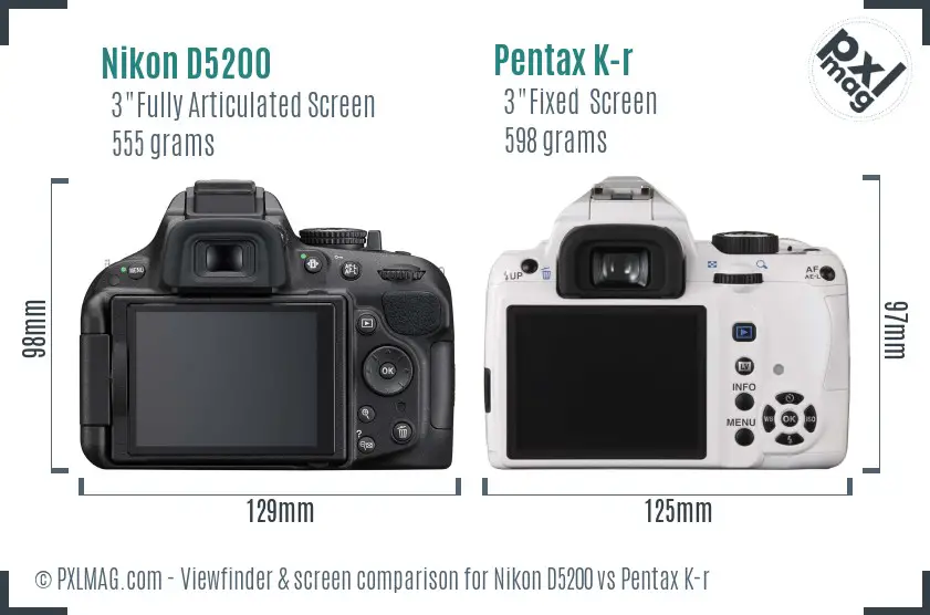 Nikon D5200 vs Pentax K-r Screen and Viewfinder comparison