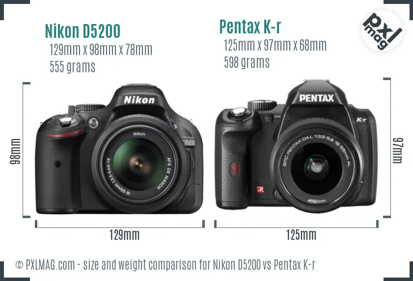 Nikon D5200 vs Pentax K-r size comparison