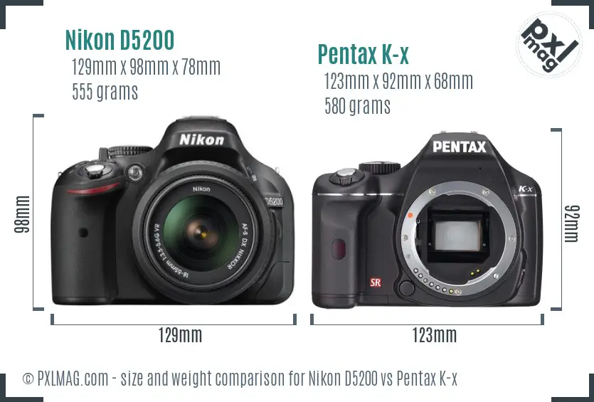 Nikon D5200 vs Pentax K-x size comparison