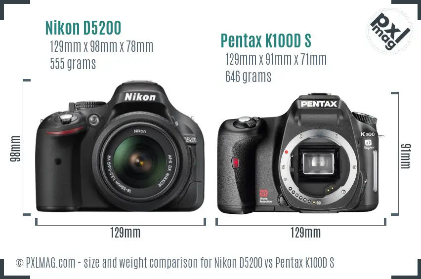 Nikon D5200 vs Pentax K100D S size comparison