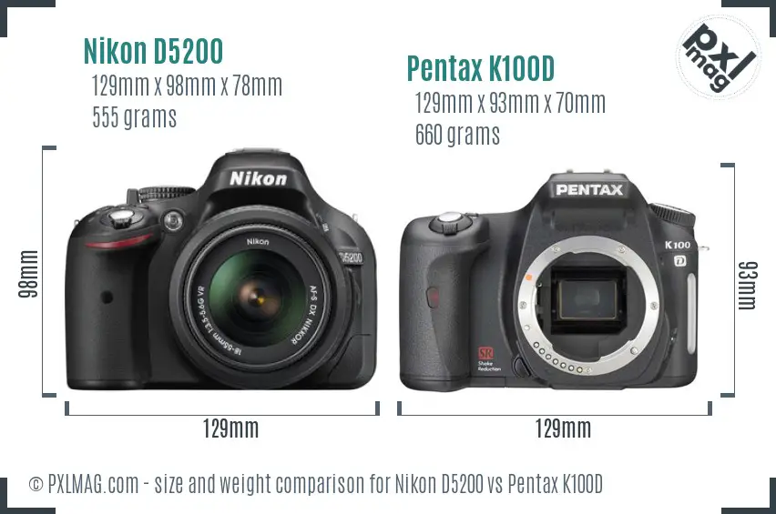 Nikon D5200 vs Pentax K100D size comparison