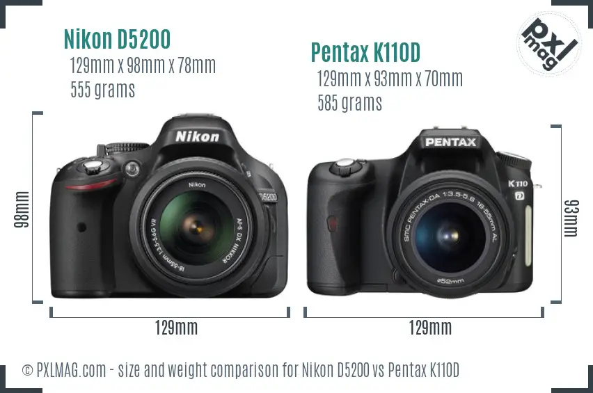 Nikon D5200 vs Pentax K110D size comparison