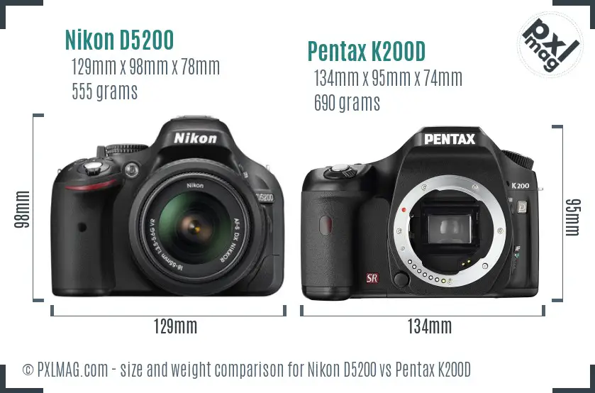 Nikon D5200 vs Pentax K200D size comparison