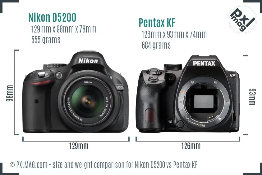 Nikon D5200 vs Pentax KF size comparison