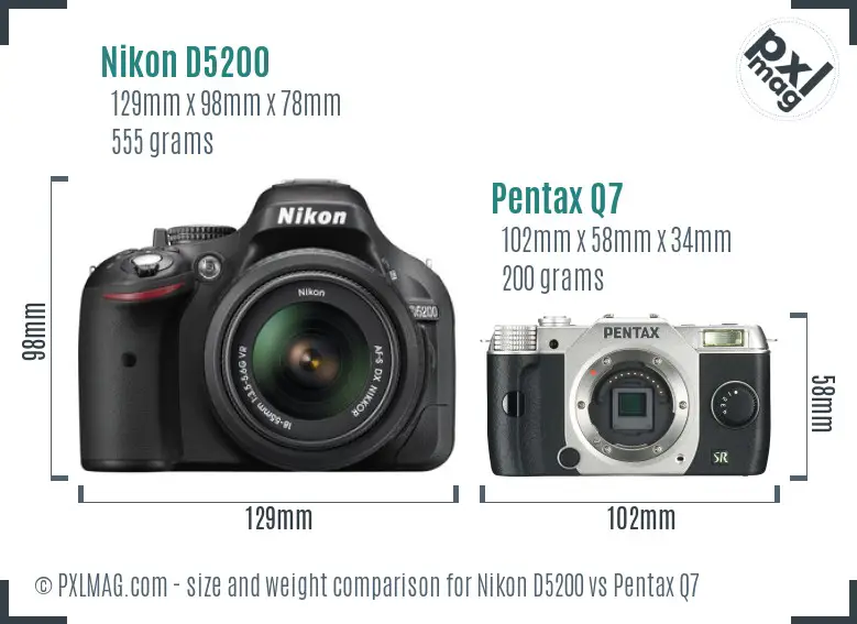 Nikon D5200 vs Pentax Q7 size comparison
