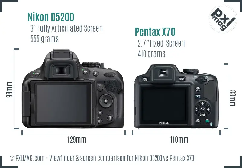 Nikon D5200 vs Pentax X70 Screen and Viewfinder comparison