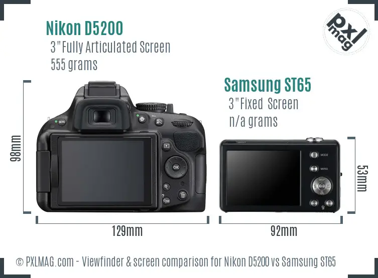 Nikon D5200 vs Samsung ST65 Screen and Viewfinder comparison