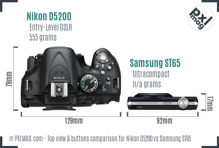 Nikon D5200 vs Samsung ST65 top view buttons comparison