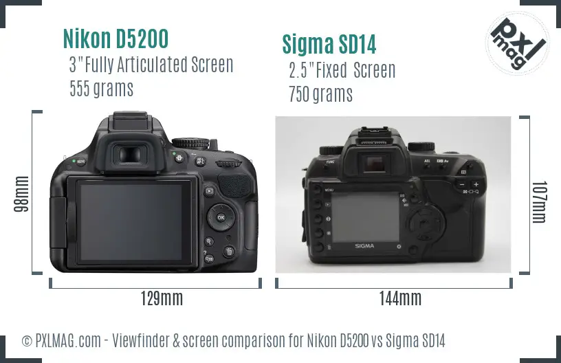 Nikon D5200 vs Sigma SD14 Screen and Viewfinder comparison