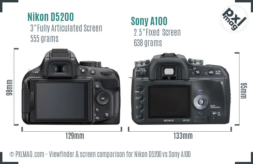 Nikon D5200 vs Sony A100 Screen and Viewfinder comparison
